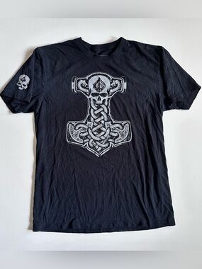Zero Foxtrot Vikings Thor Hammer Black Graphic T-shirt Size L